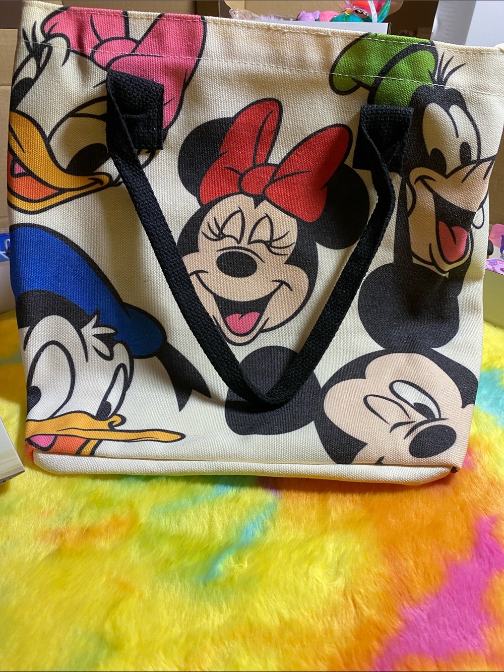 Disney Characters Canvas Tote Bag - Cream with Multicolor Prints